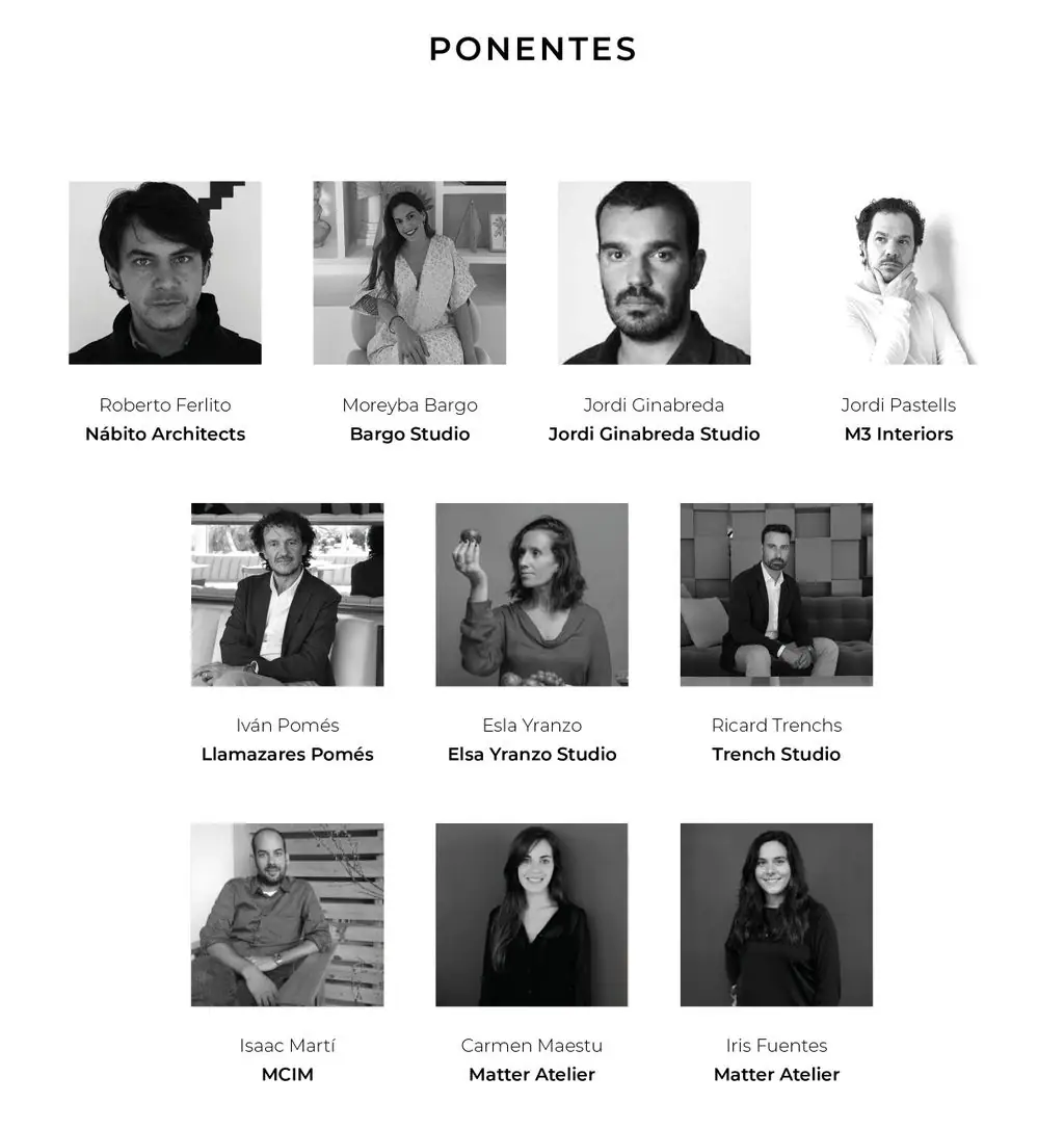Retratos en blanco y negro de los diez ponentes con su nombre y el de su estudio
