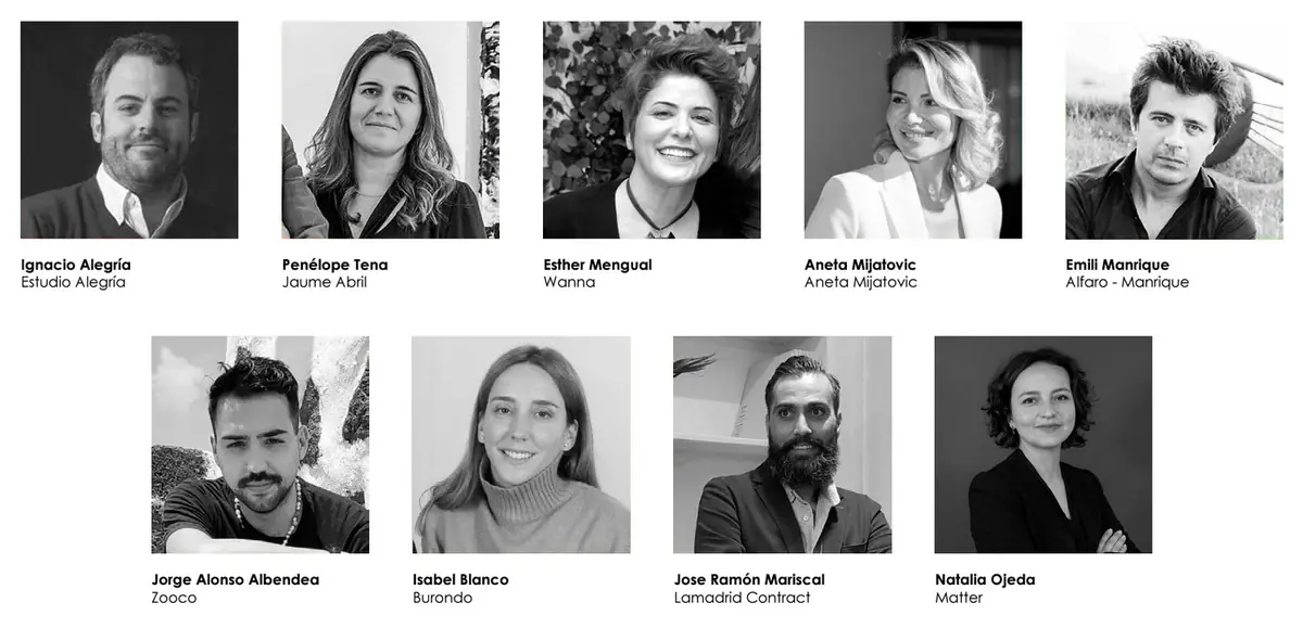 Retratos en blanco y negro de los nueve ponentes con el nombre de su estudio o empresa