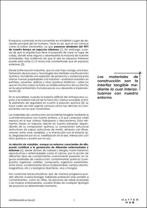 Primera página de texto del documento «Materializar la salud».
