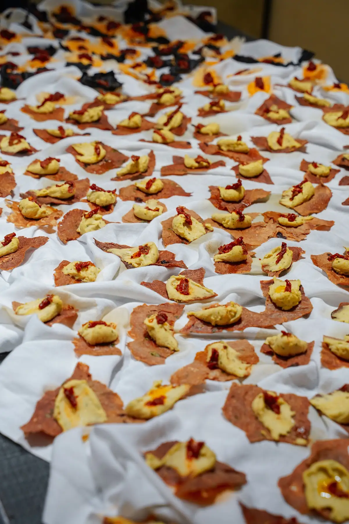 Vegetable bites served on white napkins