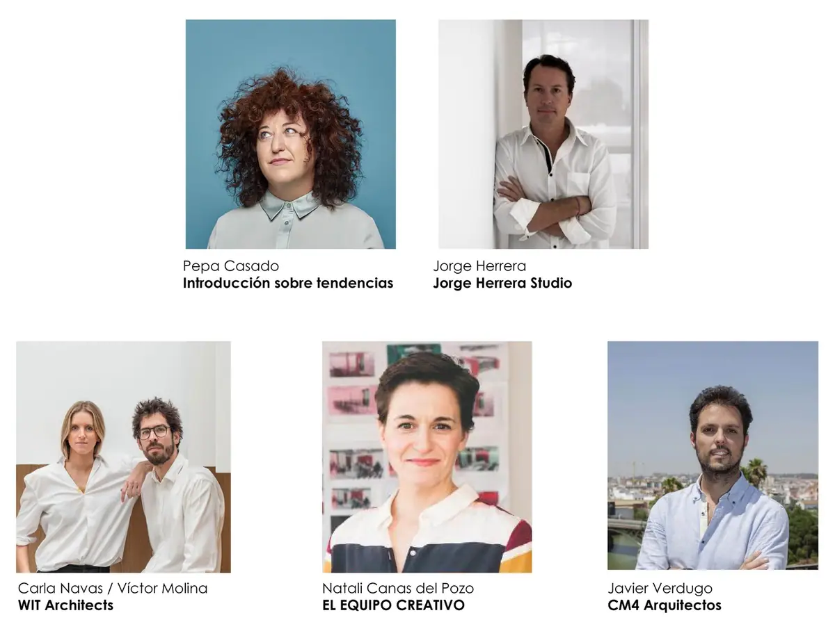 Retratos de los seis ponentes con el nombre de su estudio