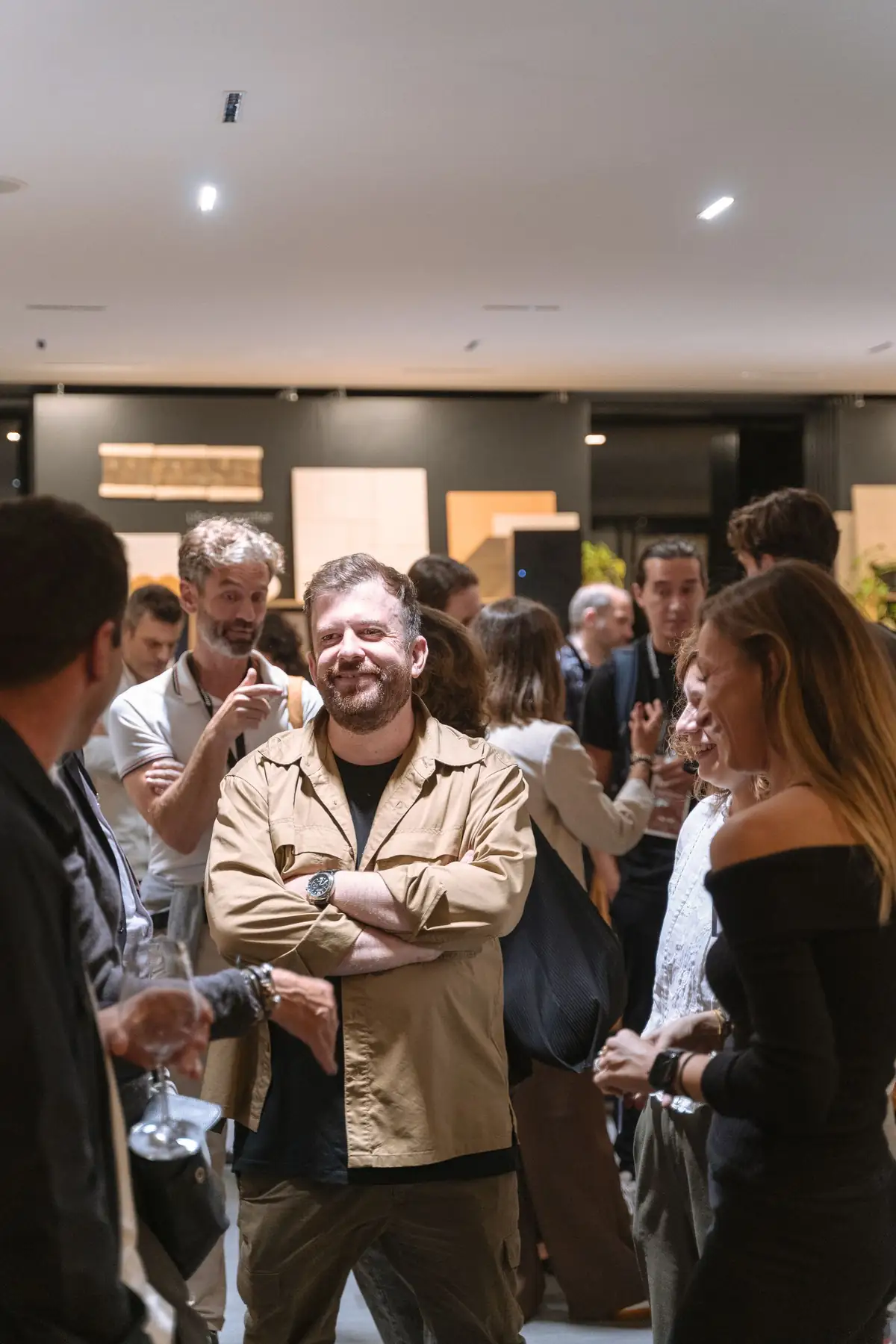 Guests chatting in the showroom