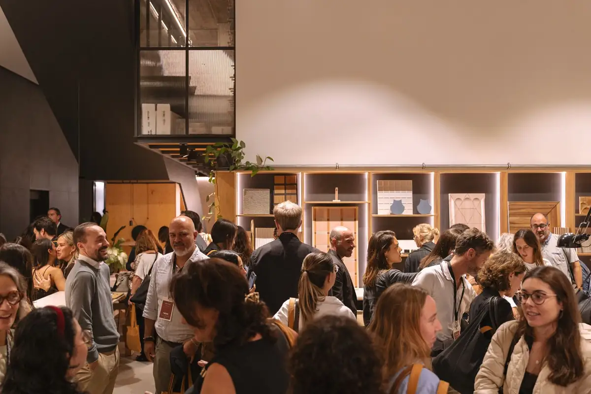 Guests talking in the Matter showroom after the talk
