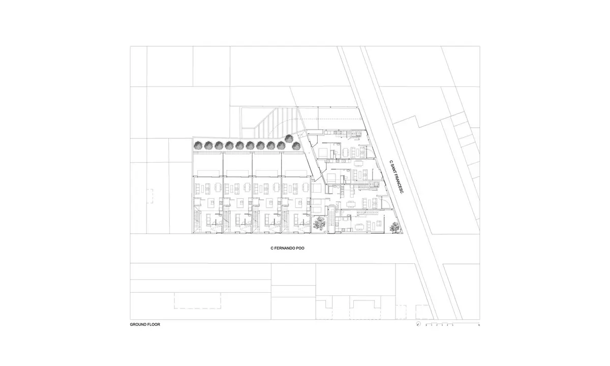 Ground-floor plan of the development between Calle Fernando Poo and Calle Sant Francesc
